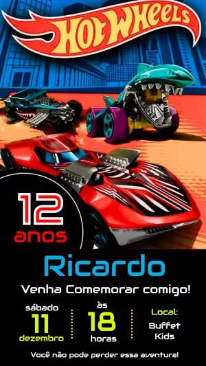 Convite de Aniversário Hot Wheels com Carros para Editar Online