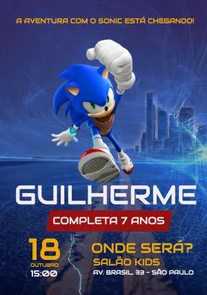 Convite de Aniversário Sonic Editável para Imprimir