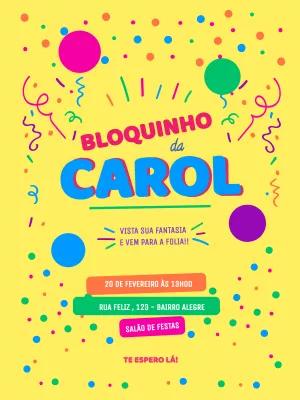 Convite de Aniversário Carnaval Colorido para Editar Online