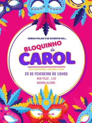 Convite de Aniversário Carnaval com Máscaras para Editar Online
