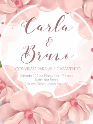 Convite de Casamento Floral Rosa para Editar Online