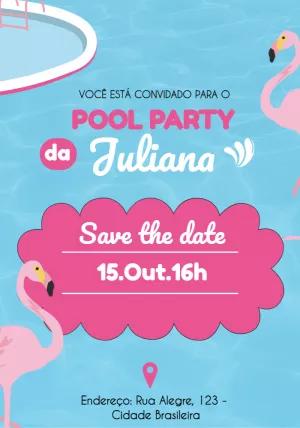 Convite Aniversário Pool Party Flamingo para Editar Online