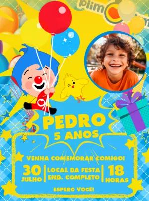 Convite de Aniversário Plim Plim com Foto para Editar Online