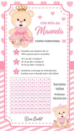 Chá Rifa Ursinha Princesa: Convite Editável para Imprimir