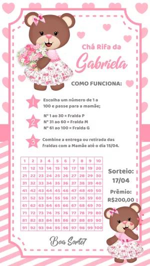 Convite Chá Rifa Ursinha Princesa para Editar Online