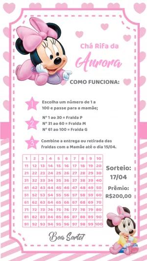 Chá Rifa Minnie Baby Rosa Editável para Imprimir e Enviar