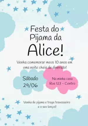Convite Festa do Pijama com Nuvens e Estrelas para Editar Online