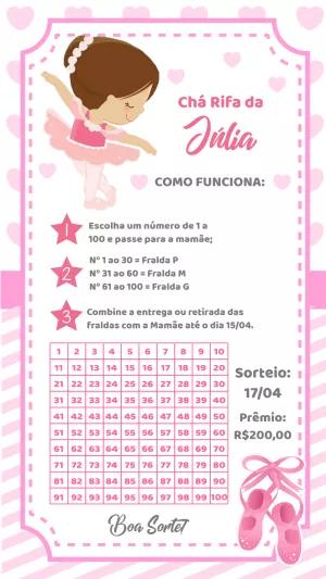 Rifa Chá de Bebê Bailarina para Editar e Enviar Online