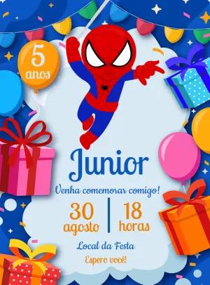Convite de Aniversário Homem Aranha para Editar Online