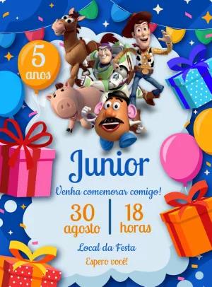 Convite de Aniversário Toy Story com Personagens para Editar