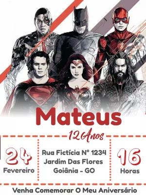 Convite Aniversário Liga da Justiça para Editar Online