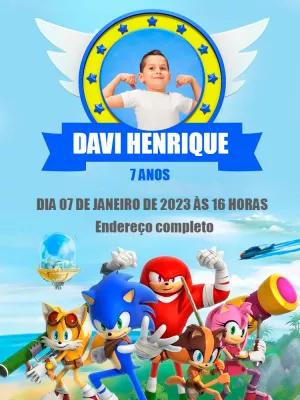 Convite de Aniversário Sonic com Foto para Editar Online