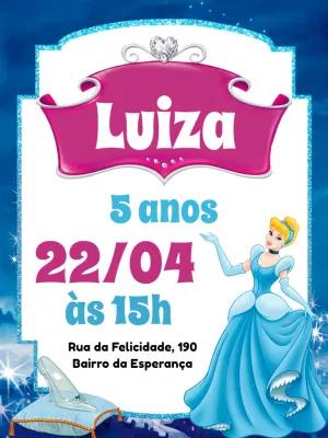 Convite Aniversário Cinderela Princesa para Editar Online