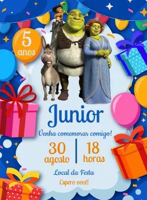 Convite de Aniversário Shrek com Personagens para Editar Online
