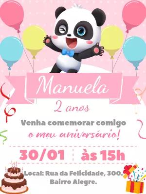 Convite Aniversário Panda Baby Bus Rosa para Editar Online