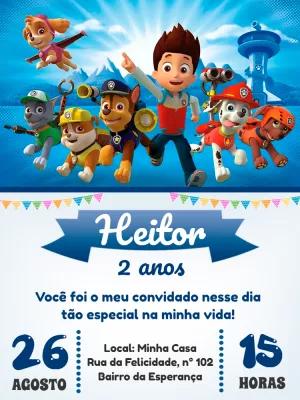 Convite de Aniversário Patrulha Canina para Editar Online
