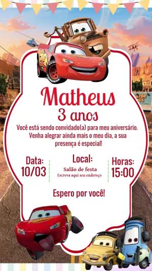 Convite de Aniversário Carros Relâmpago McQueen para Editar