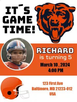 Football Bear Birthday Invitation with Photo to Edit Online