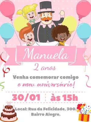 Convite Aniversário Mundo Bita Rosa para Editar Online