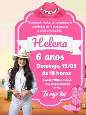 Convite de Aniversário Boiadeira com Foto para Editar Online