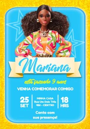Convite de Aniversário Barbie Negra para Editar Online