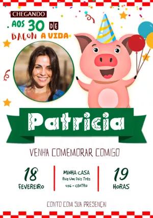 Convite Aniversário De Bacon a Vida com Foto para Editar