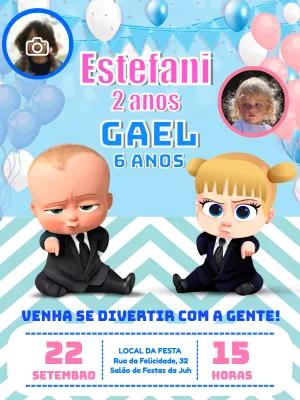 Convite Duplo Poderoso Chefinho e Chefinha com Foto para Editar