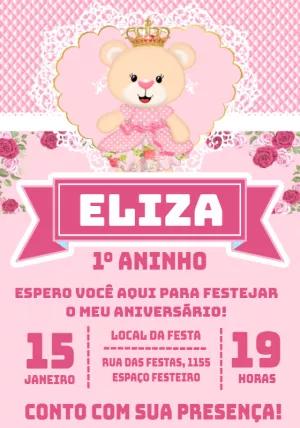 Convite Aniversário Ursinha Princesa para Editar Online