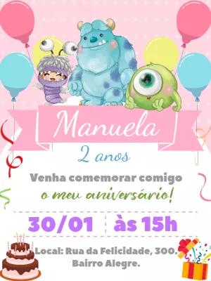 Convite Aniversário Monstros SA Aquarela para Editar Online