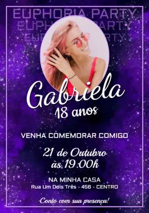 Convite Aniversário Euphoria Party com Foto para Editar Online