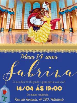 Convite de Aniversário A Bela e a Fera para Editar Online