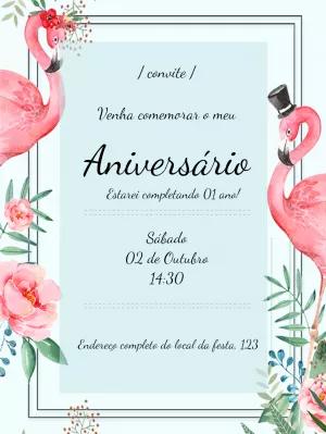 Convite de Aniversário Flamingo Tropical para Editar Online