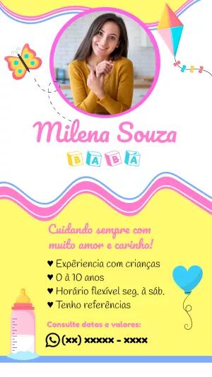 Cartão de Visita Digital para Babá com Foto Editável Online
