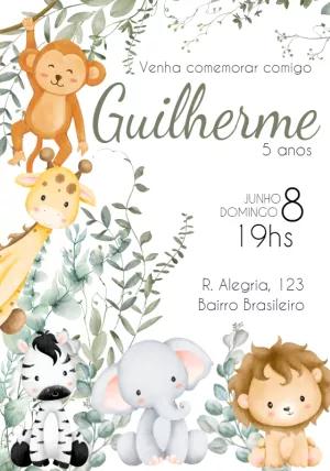 Convite de Aniversário Safari com Animais para Editar Online