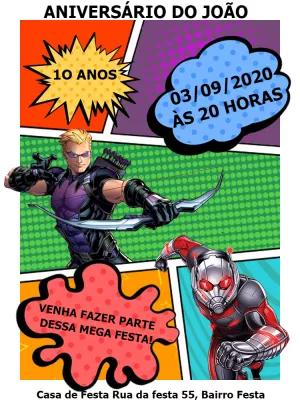 Convite de Aniversário Vingadores com Heróis para Editar Online