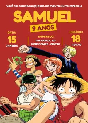 Convite de Aniversário One Piece com Luffy para Editar Online
