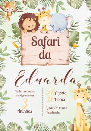 Convite Aniversário Safari com Animais Fofos para Editar Online