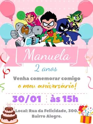 Convite de Aniversário Jovens Titãs Rosa para Editar Online