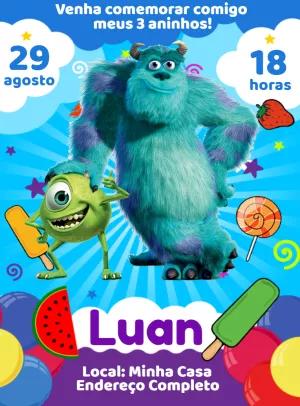Convite de Aniversário Monstros SA com Personagens para Editar