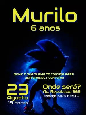 Convite de Aniversário Sonic para Editar Online e Imprimir