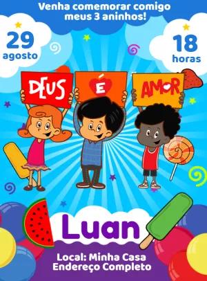 Convite Aniversário Três Palavrinhas para Editar Online