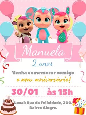 Convite Aniversário Cry Babies Rosa para Editar Online