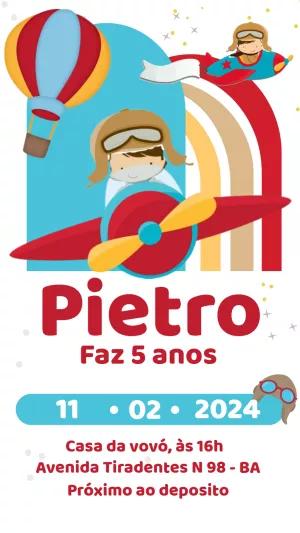 Convite Aniversário Menino Aviador para Editar Online
