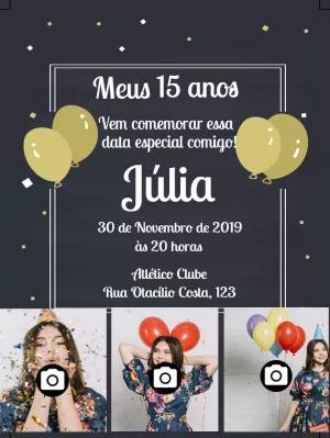 Convite de 15 Anos com Fotos para Editar Online