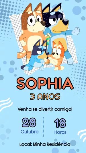 Convite de Aniversário Bluey e Bingo para Editar Online