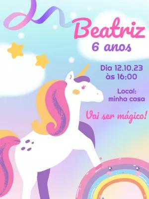 Convite de Aniversário Unicórnio Mágico para Editar Online