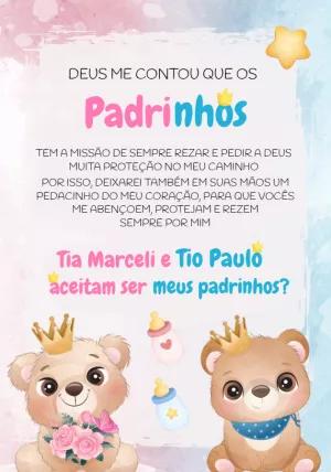 Convite Padrinhos Ursinhos Realeza para Editar Online