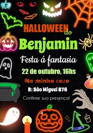 Convite Aniversário Halloween Neon para Editar Online