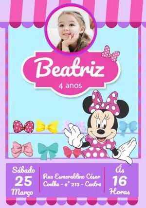 Convite Aniversário Minnie Loja de Laços com Foto para Editar