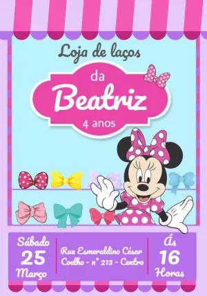 Convite de Aniversário Minnie Loja de Laços para Editar Online
